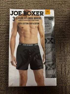 Joe Boxer 3-Pack Classic Fit Loose Boxers - Black & Gray LG